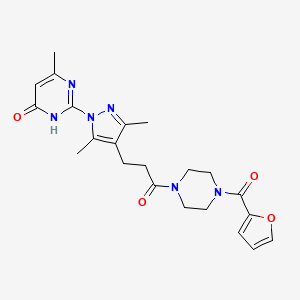 2-(4-(3-(4-(furan-2-carbonyl)piperazin-1-yl)-3-oxopropyl)-3,5-dimethyl-1H-pyrazol-1-yl)-6-methylpyrimidin-4(3H)-one
