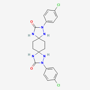 molecular formula C20H20Cl2N6O2 B2805219 2,10-Bis(4-chlorophenyl)-1,2,4,9,10,12-hexaazadispiro[4.2.4.2]tetradecane-3,11-dione CAS No. 338956-29-9