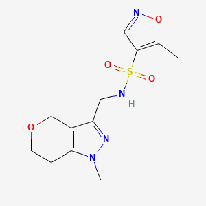 molecular formula C13H18N4O4S B2805225 3,5-dimethyl-N-((1-methyl-1,4,6,7-tetrahydropyrano[4,3-c]pyrazol-3-yl)methyl)isoxazole-4-sulfonamide CAS No. 1797261-93-8