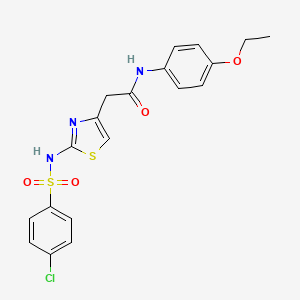 molecular formula C19H18ClN3O4S2 B2805232 2-(2-(4-氯苯基磺酰氨基)噻唑-4-基)-N-(4-乙氧苯基)乙酰胺 CAS No. 921925-88-4