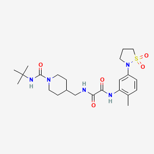 molecular formula C23H35N5O5S B2805233 N1-((1-(tert-butylcarbamoyl)piperidin-4-yl)methyl)-N2-(5-(1,1-dioxidoisothiazolidin-2-yl)-2-methylphenyl)oxalamide CAS No. 1324143-52-3