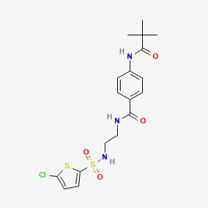 molecular formula C18H22ClN3O4S2 B2805239 N-(2-(5-chlorothiophene-2-sulfonamido)ethyl)-4-pivalamidobenzamide CAS No. 1091444-51-7