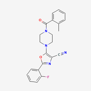 molecular formula C22H19FN4O2 B2805241 2-(2-氟苯基)-5-(4-(2-甲基苯甲酰)哌嗪-1-基)噁唑-4-羧腈 CAS No. 946277-80-1