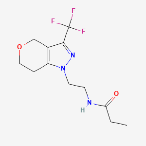 molecular formula C12H16F3N3O2 B2805245 N-(2-(3-(trifluoromethyl)-6,7-dihydropyrano[4,3-c]pyrazol-1(4H)-yl)ethyl)propionamide CAS No. 1797329-61-3