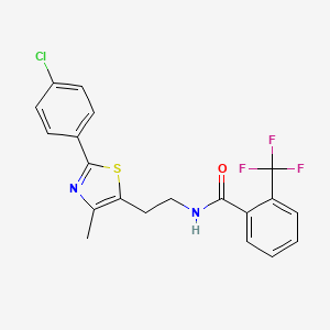 molecular formula C20H16ClF3N2OS B2805253 N-{2-[2-(4-chlorophenyl)-4-methyl-1,3-thiazol-5-yl]ethyl}-2-(trifluoromethyl)benzamide CAS No. 932960-64-0