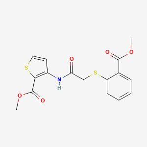 molecular formula C16H15NO5S2 B2805257 Methyl 3-[(2-{[2-(methoxycarbonyl)phenyl]sulfanyl}acetyl)amino]-2-thiophenecarboxylate CAS No. 477869-13-9