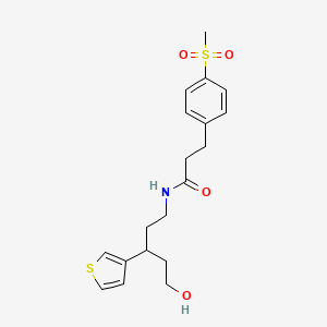 molecular formula C19H25NO4S2 B2805261 N-(5-hydroxy-3-(thiophen-3-yl)pentyl)-3-(4-(methylsulfonyl)phenyl)propanamide CAS No. 2034467-40-6