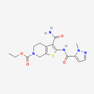 molecular formula C16H19N5O4S B2805266 ethyl 3-carbamoyl-2-(1-methyl-1H-pyrazole-5-carboxamido)-4,5-dihydrothieno[2,3-c]pyridine-6(7H)-carboxylate CAS No. 1171434-63-1