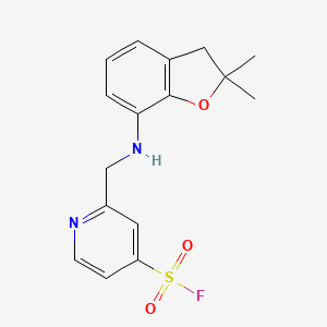 molecular formula C16H17FN2O3S B2805273 2-[[(2,2-Dimethyl-3H-1-benzofuran-7-yl)amino]methyl]pyridine-4-sulfonyl fluoride CAS No. 2418726-18-6