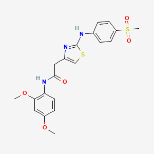 molecular formula C20H21N3O5S2 B2805282 N-(2,4-二甲氧基苯基)-2-(2-((4-(甲磺基)苯基)氨基)噻唑-4-基)乙酰胺 CAS No. 1105217-94-4