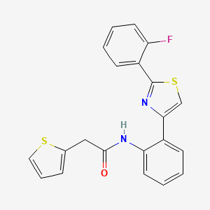molecular formula C21H15FN2OS2 B2805298 N-(2-(2-(2-fluorophenyl)thiazol-4-yl)phenyl)-2-(thiophen-2-yl)acetamide CAS No. 1797904-09-6