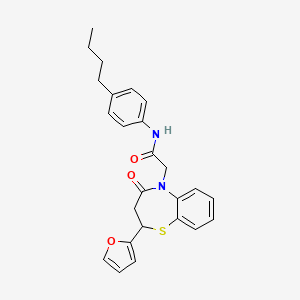 molecular formula C25H26N2O3S B2805305 N-(4-butylphenyl)-2-(2-(furan-2-yl)-4-oxo-3,4-dihydrobenzo[b][1,4]thiazepin-5(2H)-yl)acetamide CAS No. 863004-85-7