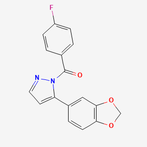 molecular formula C17H11FN2O3 B2805306 [5-(1,3-苯并二氧杂环戊-5-基)-1H-吡唑-1-基](4-氟苯基)甲酮 CAS No. 956625-55-1