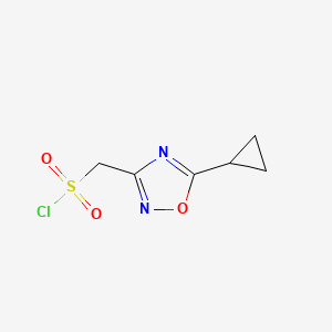 molecular formula C6H7ClN2O3S B2805316 (5-Cyclopropyl-1,2,4-oxadiazol-3-yl)methanesulfonyl chloride CAS No. 1597298-23-1