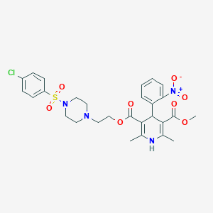 molecular formula C28H31ClN4O8S B280535 3-(2-{4-[(4-Chlorophenyl)sulfonyl]-1-piperazinyl}ethyl) 5-methyl 4-{2-nitrophenyl}-2,6-dimethyl-1,4-dihydro-3,5-pyridinedicarboxylate 