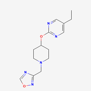 molecular formula C14H19N5O2 B2805363 3-[[4-(5-Ethylpyrimidin-2-yl)oxypiperidin-1-yl]methyl]-1,2,4-oxadiazole CAS No. 2380068-97-1