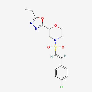 molecular formula C16H18ClN3O4S B2805370 4-[(E)-2-(4-Chlorophenyl)ethenyl]sulfonyl-2-(5-ethyl-1,3,4-oxadiazol-2-yl)morpholine CAS No. 2111896-16-1