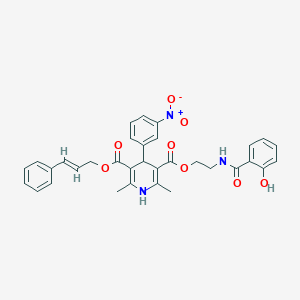 3-Cinnamyl 5-{2-[(2-hydroxybenzoyl)amino]ethyl} 4-{3-nitrophenyl}-2,6-dimethyl-1,4-dihydro-3,5-pyridinedicarboxylate