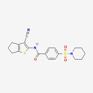 molecular formula C20H21N3O3S2 B2805384 N-(3-cyano-5,6-dihydro-4H-cyclopenta[b]thiophen-2-yl)-4-piperidin-1-ylsulfonylbenzamide CAS No. 312917-45-6