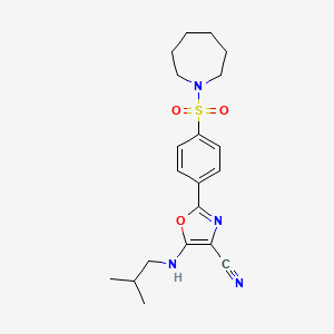 molecular formula C20H26N4O3S B2805392 2-(4-(氮杂庚烷-1-基磺酰)苯基)-5-(异丁基氨基)噁唑-4-碳腈 CAS No. 940998-85-6