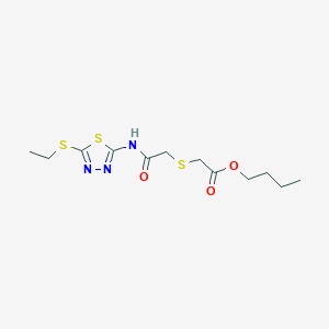 molecular formula C12H19N3O3S3 B2805397 丁基-2-((2-((5-(乙硫基)-1,3,4-噻二唑-2-基)氨基)-2-氧代乙基)硫)乙酸酯 CAS No. 403836-27-1