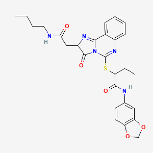 molecular formula C27H29N5O5S B2805428 N-(1,3-benzodioxol-5-yl)-2-[[2-[2-(butylamino)-2-oxoethyl]-3-oxo-2H-imidazo[1,2-c]quinazolin-5-yl]sulfanyl]butanamide CAS No. 1022234-61-2