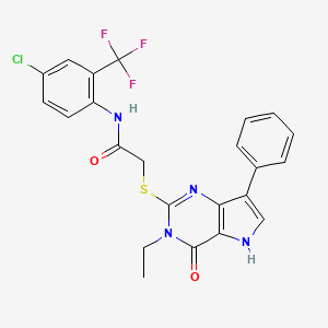 molecular formula C23H18ClF3N4O2S B2805444 N-(4-chloro-2-(trifluoromethyl)phenyl)-2-((3-ethyl-4-oxo-7-phenyl-4,5-dihydro-3H-pyrrolo[3,2-d]pyrimidin-2-yl)thio)acetamide CAS No. 2034314-73-1