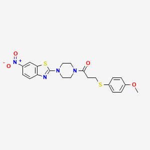 molecular formula C21H22N4O4S2 B2805461 3-((4-甲氧基苯基)硫基)-1-(4-(6-硝基苯并[d]噻唑-2-基)哌嗪-1-基)丙酮 CAS No. 941902-89-2