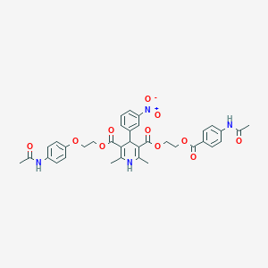 molecular formula C36H36N4O11 B280547 3-(2-{[4-(Acetylamino)benzoyl]oxy}ethyl) 5-{2-[4-(acetylamino)phenoxy]ethyl} 4-{3-nitrophenyl}-2,6-dimethyl-1,4-dihydro-3,5-pyridinedicarboxylate 