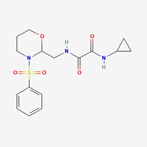 molecular formula C16H21N3O5S B2805552 N-[[3-(苯磺酰)-1,3-噁唑环己烷-2-基]甲基]-N'-环丙基甲酰胺 CAS No. 872881-34-0
