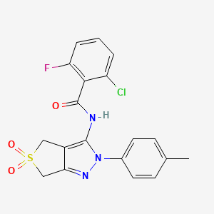 molecular formula C19H15ClFN3O3S B2805556 2-chloro-6-fluoro-N-[2-(4-methylphenyl)-5,5-dioxo-4,6-dihydrothieno[3,4-c]pyrazol-3-yl]benzamide CAS No. 449787-78-4