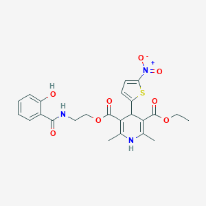 molecular formula C24H25N3O8S B280557 3-Ethyl 5-{2-[(2-hydroxybenzoyl)amino]ethyl} 4-{5-nitro-2-thienyl}-2,6-dimethyl-1,4-dihydro-3,5-pyridinedicarboxylate 