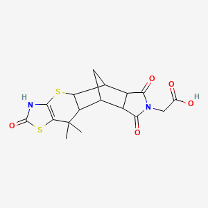 molecular formula C17H18N2O5S2 B2805592 2-{9,9-Dimethyl-6,13,15-trioxo-3,7-dithia-5,14-diazapentacyclo[9.5.1.0^{2,10}.0^{4,8}.0^{12,16}]heptadec-4(8)-en-14-yl}acetic acid CAS No. 1212216-00-6