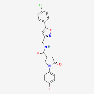 molecular formula C21H17ClFN3O3 B2805597 N-((5-(4-chlorophenyl)isoxazol-3-yl)methyl)-1-(4-fluorophenyl)-5-oxopyrrolidine-3-carboxamide CAS No. 953250-98-1