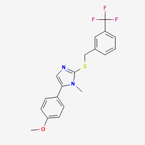 molecular formula C19H17F3N2OS B2805609 5-(4-methoxyphenyl)-1-methyl-2-((3-(trifluoromethyl)benzyl)thio)-1H-imidazole CAS No. 921816-99-1