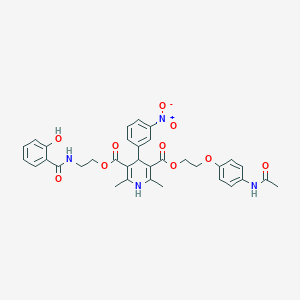 molecular formula C34H34N4O10 B280561 3-{2-[4-(Acetylamino)phenoxy]ethyl} 5-{2-[(2-hydroxybenzoyl)amino]ethyl} 4-{3-nitrophenyl}-2,6-dimethyl-1,4-dihydro-3,5-pyridinedicarboxylate 