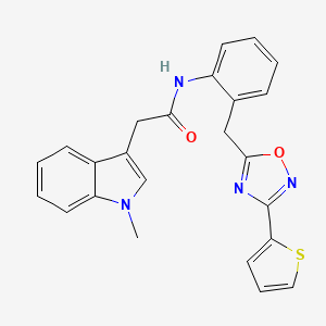 molecular formula C24H20N4O2S B2805611 2-(1-methyl-1H-indol-3-yl)-N-(2-((3-(thiophen-2-yl)-1,2,4-oxadiazol-5-yl)methyl)phenyl)acetamide CAS No. 1705825-19-9