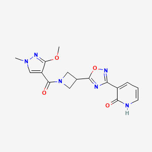 molecular formula C16H16N6O4 B2805612 3-(5-(1-(3-methoxy-1-methyl-1H-pyrazole-4-carbonyl)azetidin-3-yl)-1,2,4-oxadiazol-3-yl)pyridin-2(1H)-one CAS No. 1396884-91-5