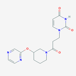 molecular formula C16H19N5O4 B2805646 1-(3-氧代-3-(3-(嘧啶-2-氧基)哌啶-1-基)丙基)嘧啶-2,4(1H,3H)-二酮 CAS No. 2034578-86-2