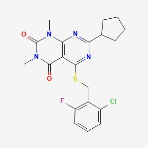 molecular formula C20H20ClFN4O2S B2805656 5-((2-氯-6-氟苄基)硫)-7-环戊基-1,3-二甲基嘧啶并[4,5-d]嘧啶-2,4(1H,3H)-二酮 CAS No. 893911-79-0