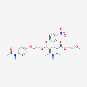 molecular formula C28H31N3O9 B280566 3-{2-[4-(Acetylamino)phenoxy]ethyl} 5-(2-methoxyethyl) 4-{3-nitrophenyl}-2,6-dimethyl-1,4-dihydro-3,5-pyridinedicarboxylate 