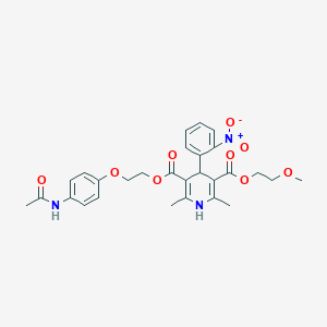 molecular formula C28H31N3O9 B280567 3-{2-[4-(Acetylamino)phenoxy]ethyl} 5-(2-methoxyethyl) 4-{2-nitrophenyl}-2,6-dimethyl-1,4-dihydro-3,5-pyridinedicarboxylate 