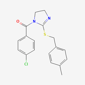 molecular formula C18H17ClN2OS B2805703 (4-氯苯基)(2-((4-甲基苄硫基)-4,5-二氢-1H-咪唑-1-基)甲酮 CAS No. 851805-07-7