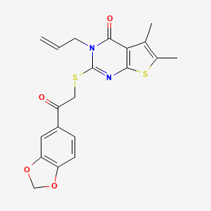 molecular formula C20H18N2O4S2 B2805707 2-[2-(1,3-苯并二氧杂环戊酮-5-基)-2-氧乙基]硫醇-5,6-二甲基-3-丙-2-烯基噻吩[2,3-d]嘧啶-4-酮 CAS No. 690644-90-7