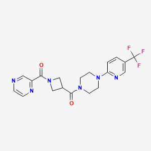 molecular formula C19H19F3N6O2 B2805715 Pyrazin-2-yl(3-(4-(5-(trifluoromethyl)pyridin-2-yl)piperazine-1-carbonyl)azetidin-1-yl)methanone CAS No. 1396885-09-8