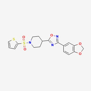 molecular formula C18H17N3O5S2 B2805722 4-[3-(1,3-Benzodioxol-5-yl)-1,2,4-oxadiazol-5-yl]-1-(2-thienylsulfonyl)piperidine CAS No. 946238-69-3