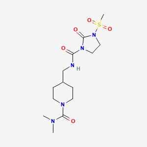 molecular formula C14H25N5O5S B2805723 N,N-二甲基-4-((3-(甲磺酰基)-2-氧代咪唑啉-1-甲酰氨基)甲基)哌啶-1-甲酰胺 CAS No. 2034295-65-1