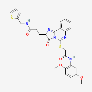 molecular formula C28H27N5O5S2 B2805734 3-[5-({[(2,5-二甲氧苯基)氨基甲酰]甲基}硫醚基)-3-氧代-2H,3H-咪唑并[1,2-c]喹唑-2-基]-N-[(噻吩-2-基)甲基]丙酰胺 CAS No. 1104643-00-6