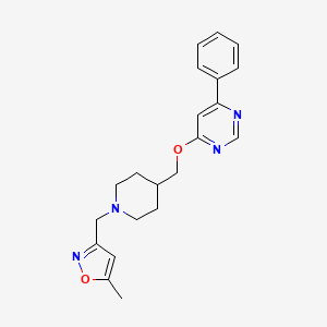 molecular formula C21H24N4O2 B2805782 5-Methyl-3-[[4-[(6-phenylpyrimidin-4-yl)oxymethyl]piperidin-1-yl]methyl]-1,2-oxazole CAS No. 2379986-80-6