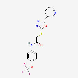 molecular formula C16H11F3N4O3S B2805804 2-[(5-吡啶-3-基-1,3,4-噁二唑-2-基)硫代]-N-[4-(三氟甲氧基)苯基]乙酰胺 CAS No. 941930-08-1